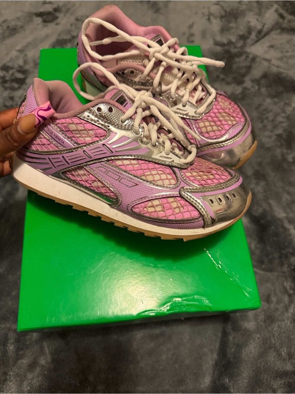 Bottega Veneta Pink and Silver Women's Sneakers